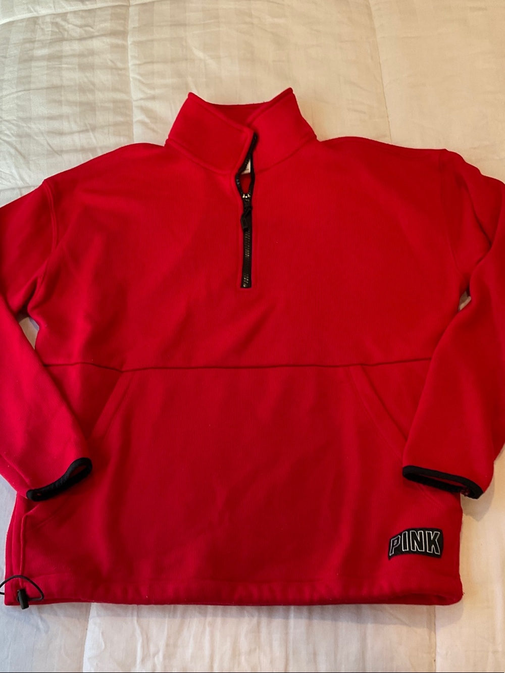 PINK Victoria's Secret womens Bright Red Half-Zip Pullover, small.